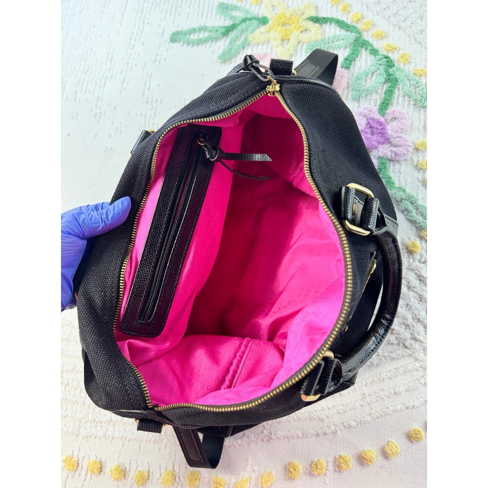 Victorias Secret Black Canvas Duffel Bag Gold Logo Pink Lining Crossbody Satchel - Picture 7 of 10